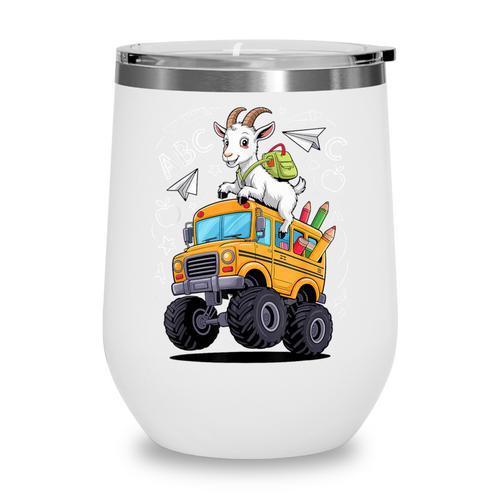 Back To School Goat School Bus 100 Days Of School Wine Tumbler - Savourry
