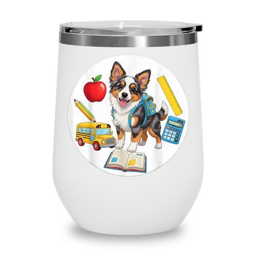 Back To School Miniature American Shepherd Dog Boys Girls Wine Tumbler - Savourry