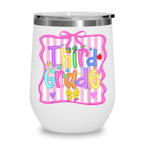 Back To School Third Grade Girls Coquette Bow 3rd Grade Kids Wine Tumbler - Savourry