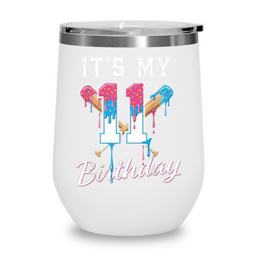 Baseball 11 Year Old Ice Cream Drip 11th Birthday Boys Wine Tumbler - Sportilla