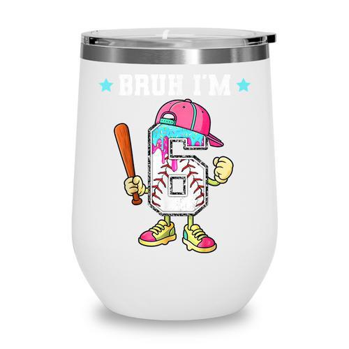 Baseball 6th Birthday Boy Ice Cream Drip Bruh I'm 6 Year Old Wine Tumbler - Sportilla