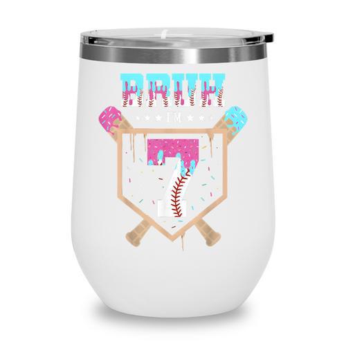 Baseball 7 Year Old Ice Cream Drip 7th Birthday Boys Player Wine Tumbler - Sportilla