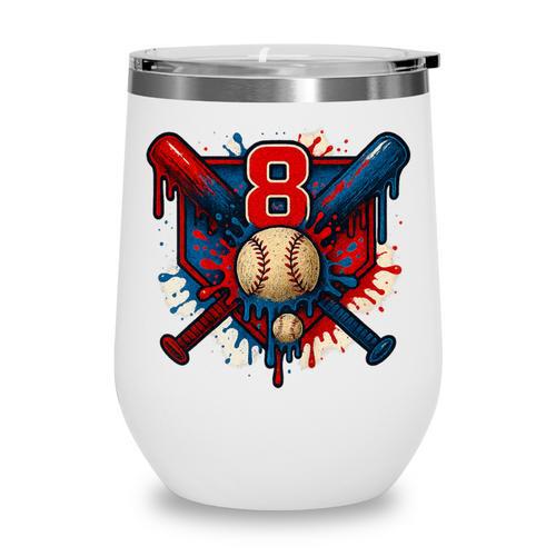 Baseball 8 Year Old Splash Drip 8th Birthday Boy Number 8 Wine Tumbler - Sportilla
