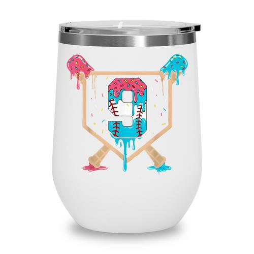 Baseball 9 Year Old Ice Cream Drip 9th Birthday Boys Player Wine Tumbler - Sportilla