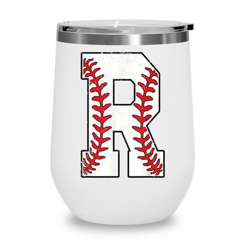 Baseball Alphabet Monogram Initial Letter R Wine Tumbler - Sportilla