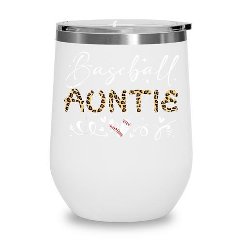 Baseball Auntie Leopard Baseball Heart Wine Tumbler - Sportilla