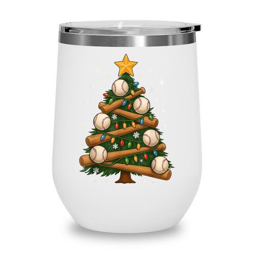 Baseball Bat Christmas Tree Lights Holiday Xmas Wine Tumbler - Sportilla