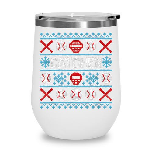 Baseball Catcher Ugly Christmas Sweater Pattern Sports Xmas Wine Tumbler - Sportilla