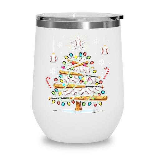 Baseball Christmas Tree Lights Wine Tumbler - Sportilla