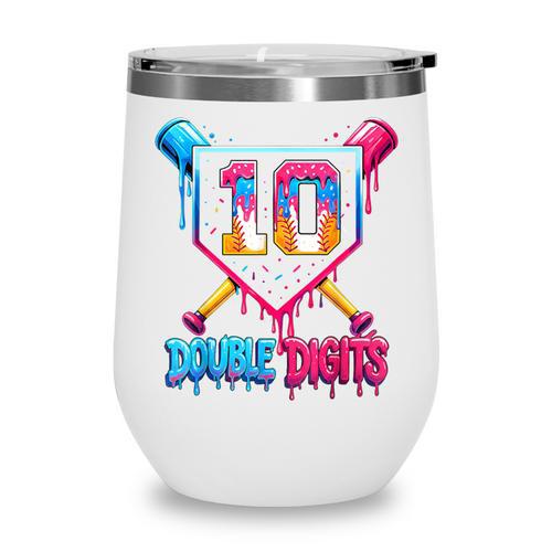 Baseball Drip 10th Birthday Boy Double Digits Ice Cream Drip Wine Tumbler - Sportilla