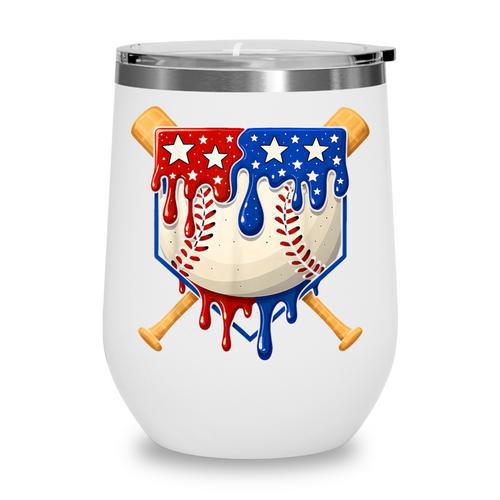 Baseball Drip American Flag Home Plate 4th Of July Patriotic Wine Tumbler - Sportilla