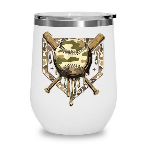 Baseball Drip For Boys Ice Cream Dripping Boys Baseball Camo Wine Tumbler - Sportilla
