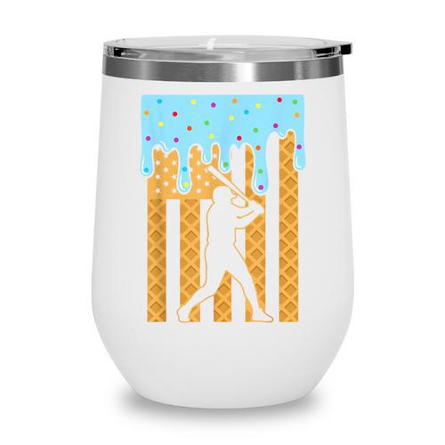 Baseball Drip Dripping Ice Cream Sport Player American Flag Wine Tumbler - Sportilla