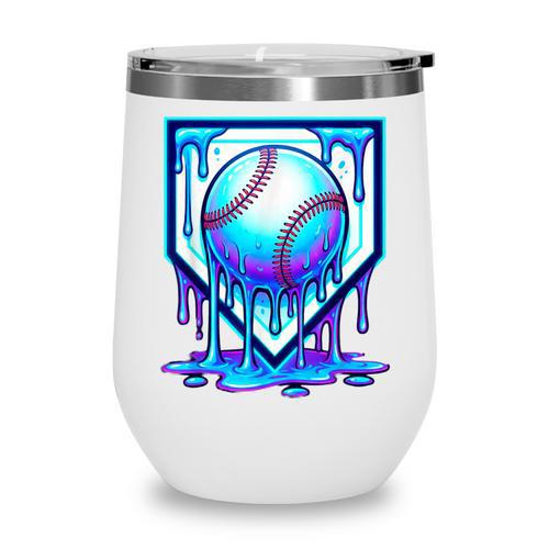 Baseball Drip Ice Cream Blue Glow Melt Ball Graphic Wine Tumbler - Sportilla