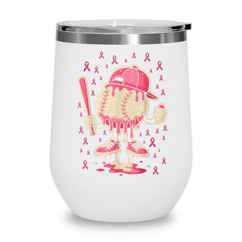 Baseball Drip Ice Cream Breast Cancer Awareness Boys & Girls Wine Tumbler - Sportilla