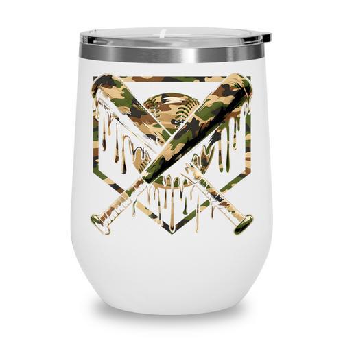 Baseball Drip Ice Cream Camo Home Plate Bats Sports Game Day Wine Tumbler - Sportilla