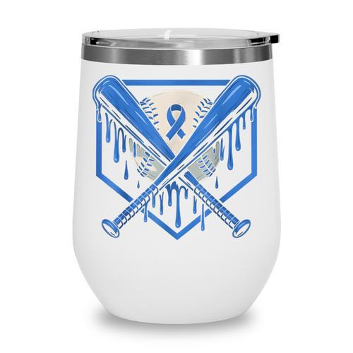 Baseball Drip Ice Cream Diabetes Awareness Ribbon Boys Girls Wine Tumbler - Sportilla