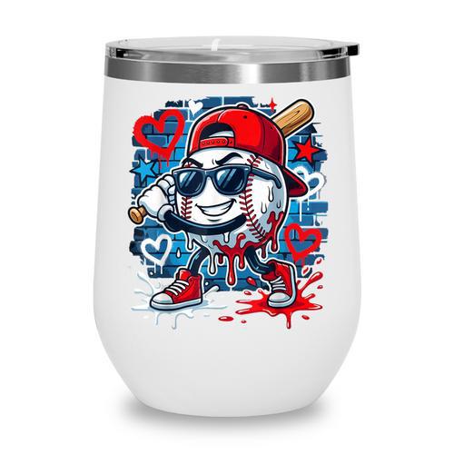 Baseball Drip Icecream Heart Valentine Day Boys Kids Red Wine Tumbler - Sportilla