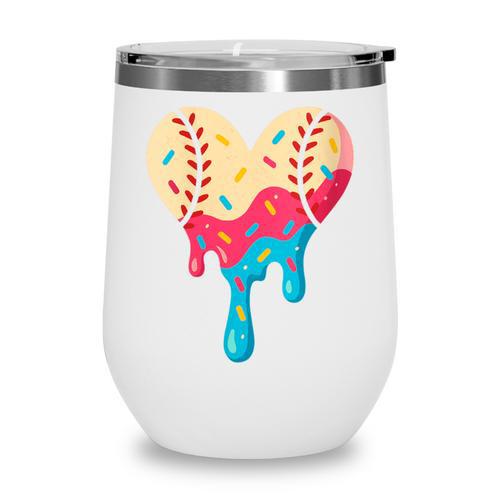 Baseball Drip Melting Ice Cream Baseball Heart Boys Girls Wine Tumbler - Sportilla