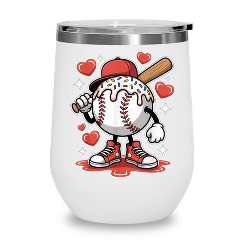 Baseball Drip Valentine Boys Women Men Hearts Sport Love Wine Tumbler - Sportilla