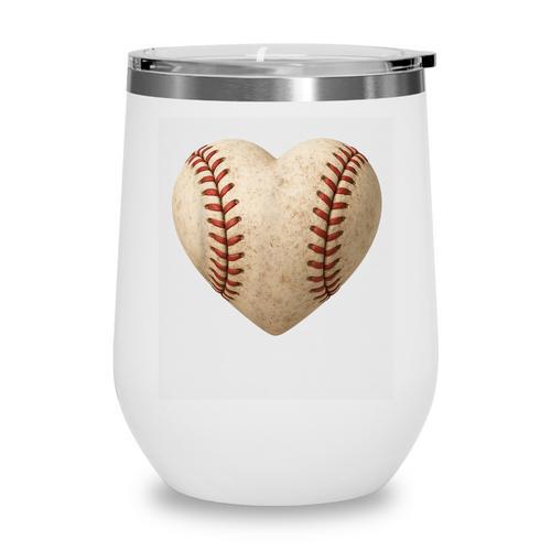 Baseball Heart Shape Valentines Day Love Boys Kids Men Wine Tumbler - Sportilla