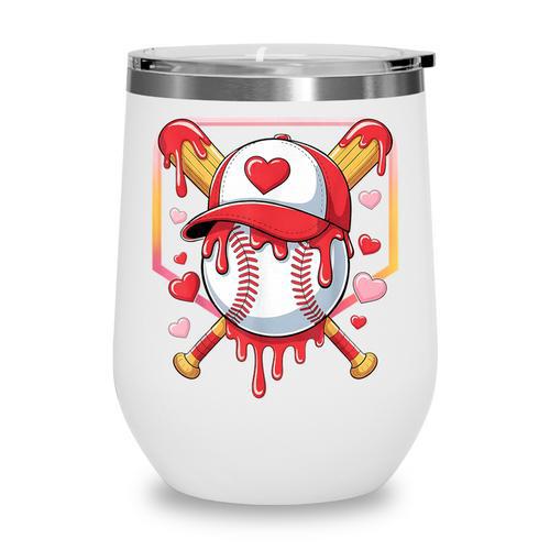 Baseball Heart Valentines Day Baseball Ice Cream Drip Boys Wine Tumbler - Sportilla
