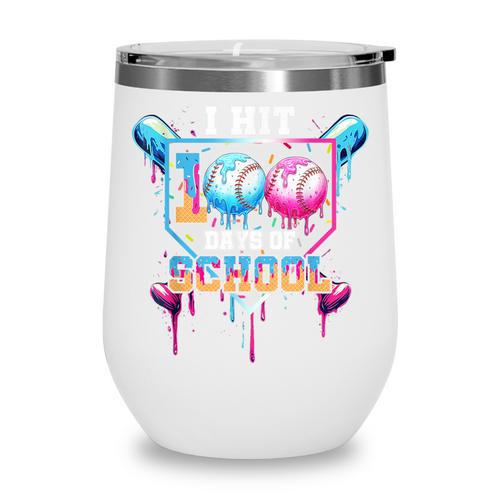 Baseball Ice Cream Drip I Hit 100 Days Of School Boys Kids Wine Tumbler - Sportilla