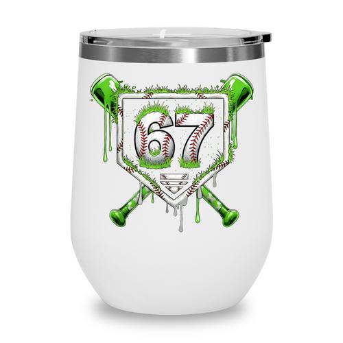 Baseball Ice Cream Drip Number 67 Player 67th Birthday Kids Wine Tumbler - Sportilla