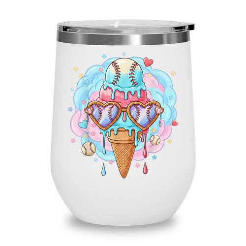Baseball Ice Cream Heart Sunglasses Youth Boys Valentine Wine Tumbler - Sportilla