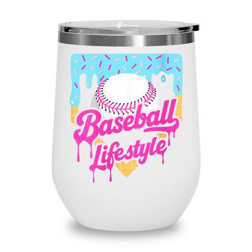 Baseball Life Lifestyle Home Plate Ice Cream Drip Men Boys Wine Tumbler - Sportilla