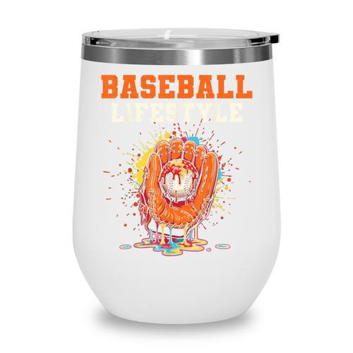 Baseball Lifestyle Ice Cream Drip Baseball Glove Crossed Bat Wine Tumbler - Sportilla