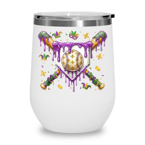 Baseball Mardi Gras Carnival Party Mask Ice Cream Drip Boys Wine Tumbler - Sportilla