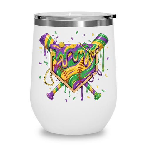 Baseball Mardi Gras Home Plate Ice Cream Drip Carnival Mask Wine Tumbler - Sportilla