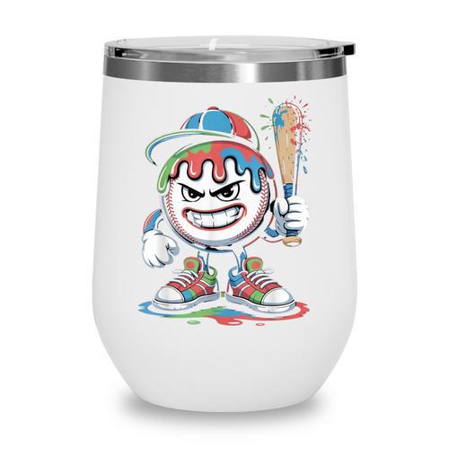 Baseball Mascot Attitude Graffiti Splash Bat Cap Wine Tumbler - Sportilla