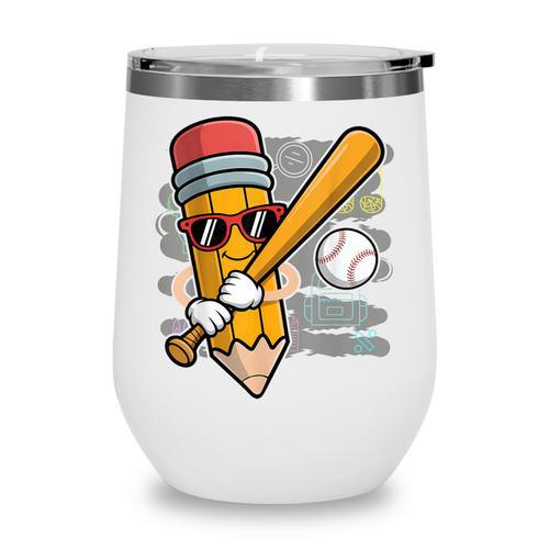 Baseball Player Pencil Back To School Cute Sport Students Wine Tumbler - Savourry