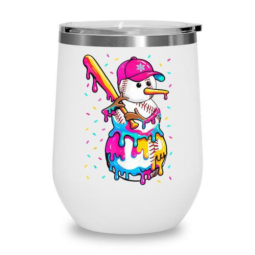 Baseball Snowman Drip Christmas Baseball Boys Men Kids Wine Tumbler - Sportilla