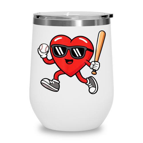 Baseball Valentines Day Heart Boys Sports Love Wine Tumbler - Sportilla