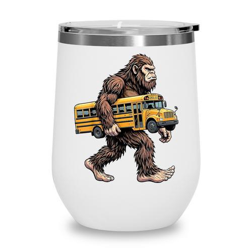 Bigfoot Carrying School Bus Sasquatch Back To School Wine Tumbler - Savourry