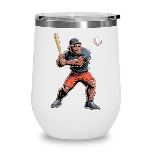 Bigfoot Playing Baseball Boys Kids Men Baseball Player Wine Tumbler - Sportilla