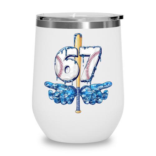 Blue Camo Baseball 67 Six Seven Camo Ice Cream Drip Boy Teen Wine Tumbler - Sportilla