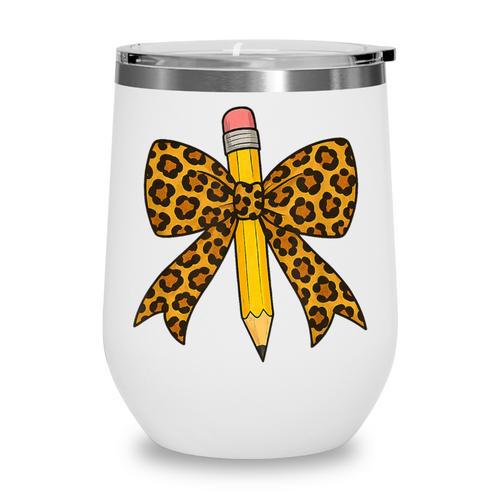 Bow Pencil Leopard First Day Of School Back To School Wine Tumbler - Savourry