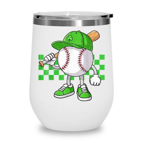 Boys St Patricks Day Baseball Player Pitcher Coach Kids Wine Tumbler - Sportilla
