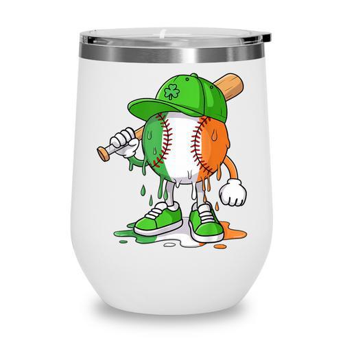 Boys St Patricks Day Kids Baseball Player Ice Cream Drip Wine Tumbler - Sportilla
