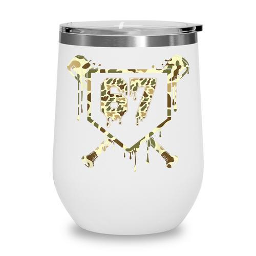 Camo Baseball Ice Cream Drip Number 67 Player 67th Birthday Wine Tumbler - Sportilla
