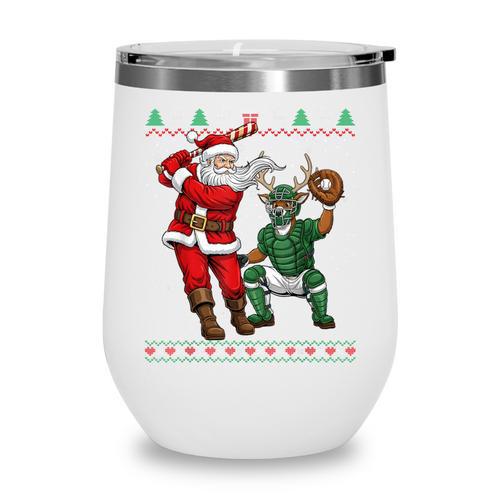 Christmas Santa Baseball Ugly Sweater Wine Tumbler - Sportilla