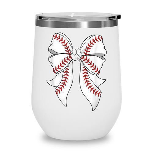 Cute Baseball Coquette Bow For Women Girls Baseball Mama Mom Wine Tumbler - Sportilla