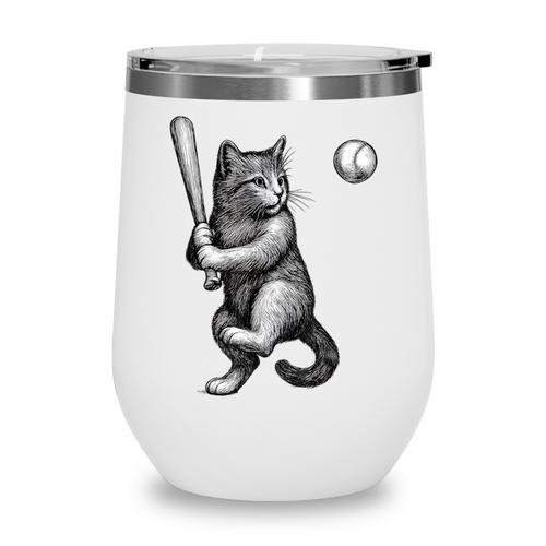Cute Kitten Playing Baseball Hitter Bat Cool Baseball Cat Wine Tumbler - Sportilla