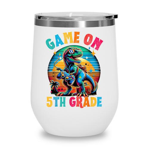 Dinosaur Video Games Back To School 5th Grade Boys Gamer Wine Tumbler - Savourry