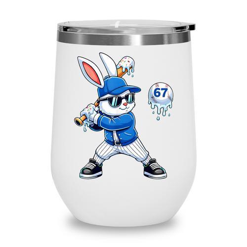 Dripping Drip Baseball Rabbit Bunny Easter Men Boy Kid Wine Tumbler - Sportilla