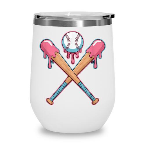 Dripping Pink Baseball Crossed Bats Summer Wine Tumbler - Sportilla